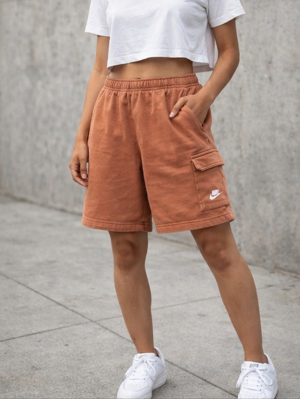 Nike Rust Orange Cotton Blend Cargo Shorts Elastic Waist Casual Streetwear